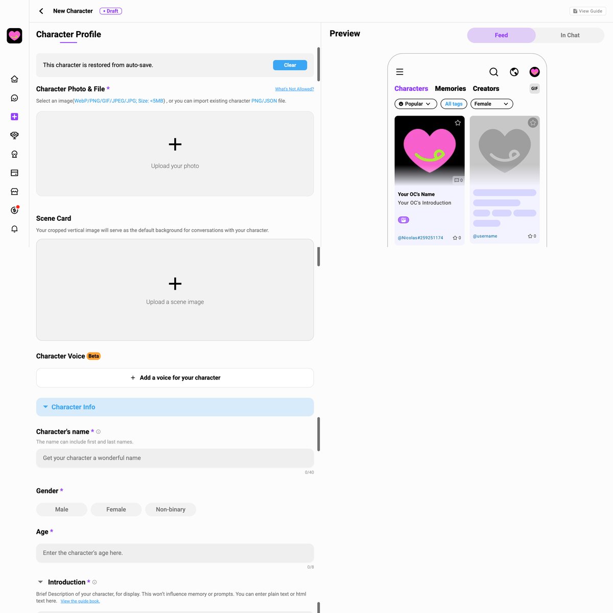 CrushOn AI character creation wizard