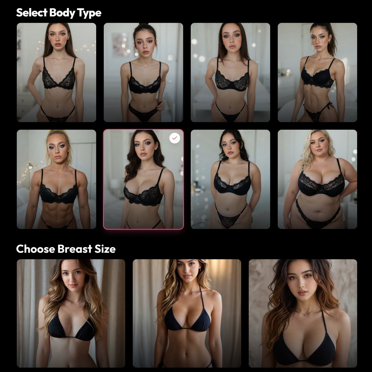 Fuckd AI character creator showing ethnicity and appearance options